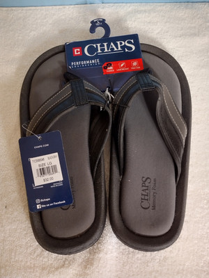 Chaps Performance 9.5-10.5 (LG)  Slide Thong Flip Flops Padded Footbed Dark Gray