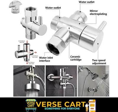 3 Way T-adapter Bath 1/2 Shower Head Arm Mount Valve Splitter Diverter Chrome