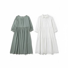 UNIQLO Women Dress Set 2PCS Size L Green Long Dress & White Shirt Dress Casual