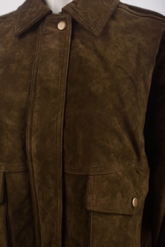 Zara Womans Jacket Coat Suede Leather Small S Green Khaki 4341/771 NWT - Picture 4 of 6