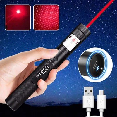 SEYY 650NM Red Laser Pointer Pen 100miles Beam Torch USB Rechargable Battery