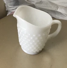 Vtg Anchor Hocking Pitcher White Milk Glass Hobnail Water Pitcher