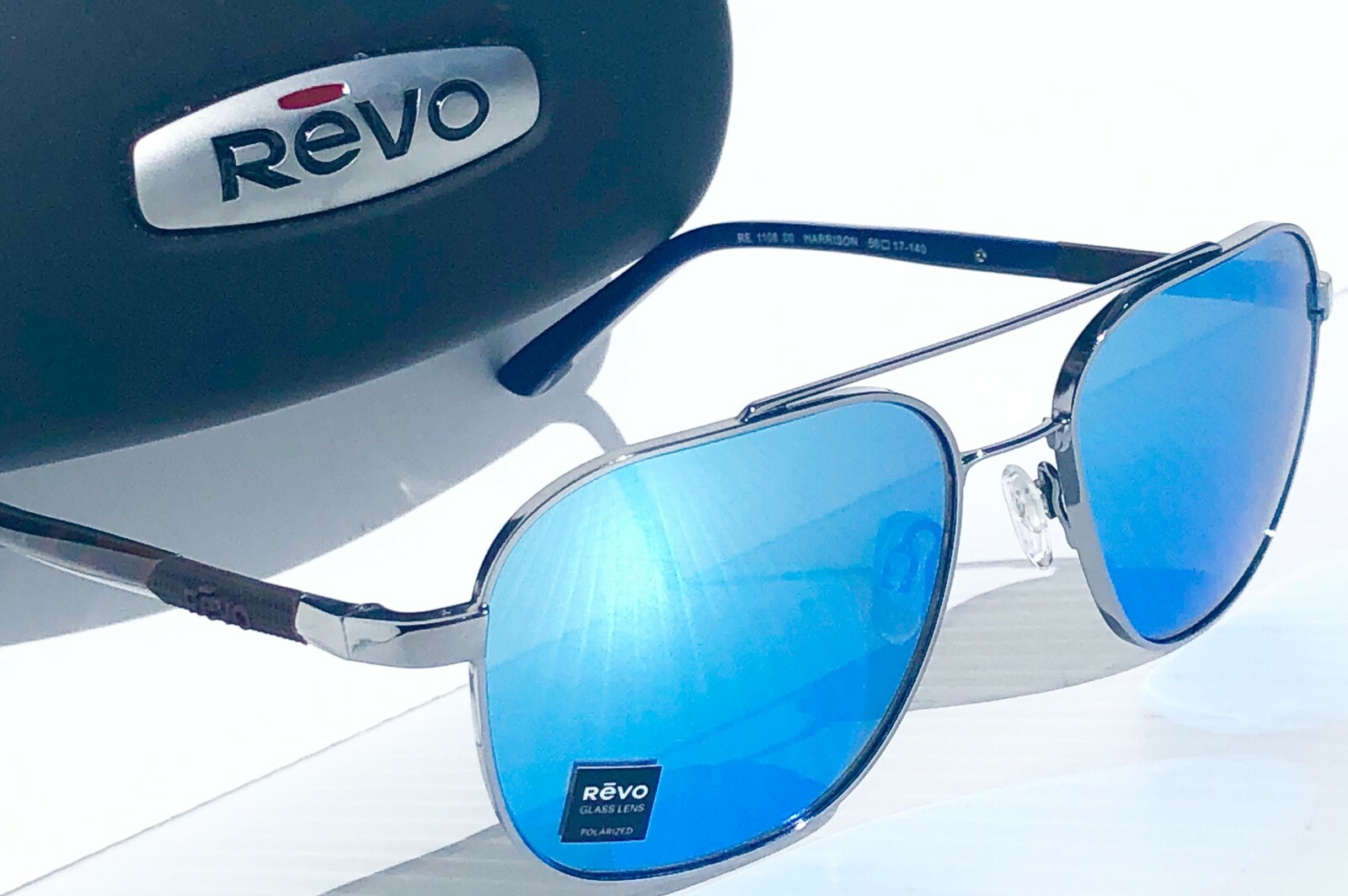 NEW Revo HARRISON Chrome 56mm Aviator POLARIZED Blue GLASS Sunglass