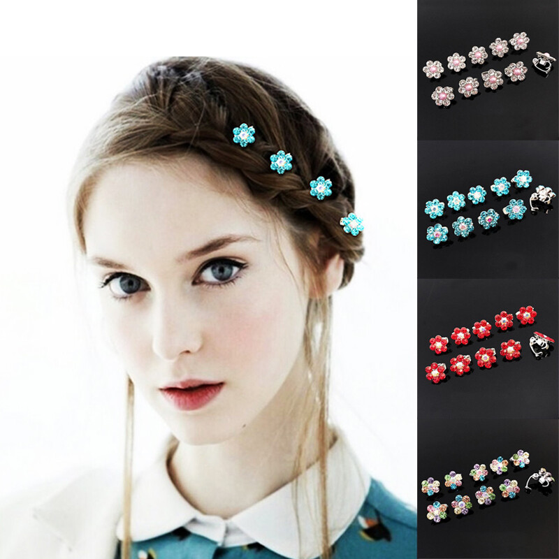 10Pcs Girls Mini Hair Clips Crystal Hair Claws Mix Colour Flower Hairpin Clamps eBay