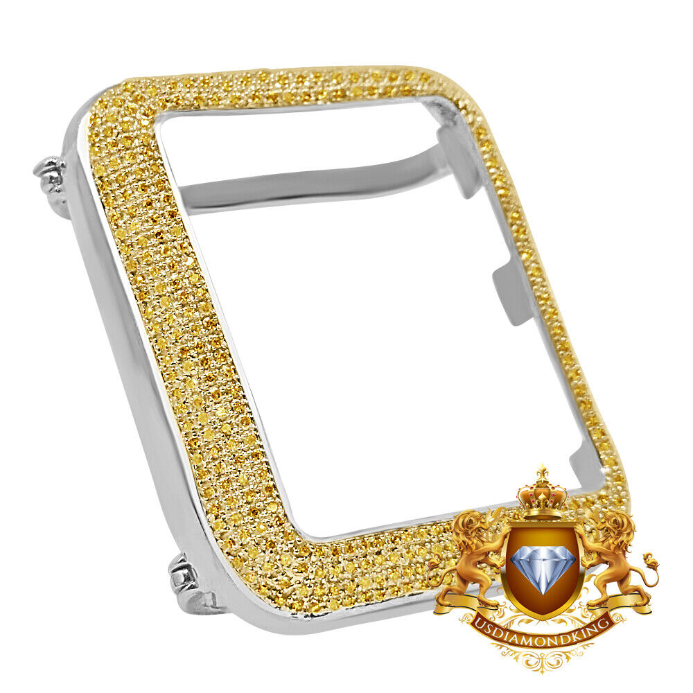 Real Yellow Diamond 1.50 Ctw Apple Watch Bezel Series # 1 White Gold Case 42mm