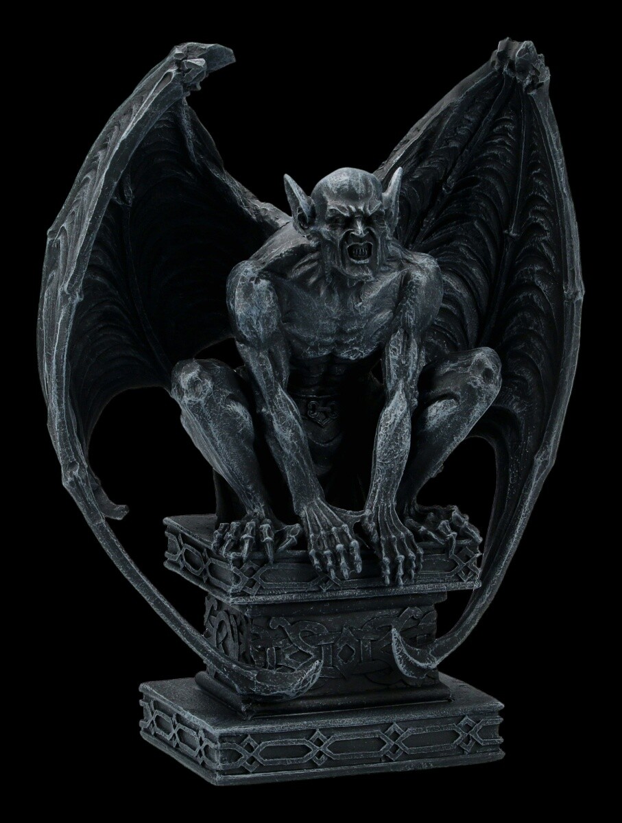 Gargoyle Figure with Wings on Base - Gothic Stone Goblin Decorative Statue
