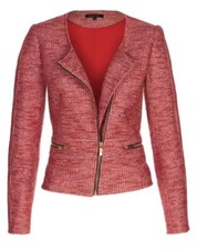 New $365 Etcetera Tweed Moto Jacket Upscale Coat Blazer Orange Pink Coral Sz 0
