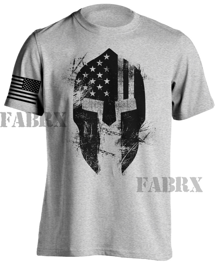 American Spartan Warrior Patriotic Battle Scars T-Shirt US Flag MMA Gym  Military
