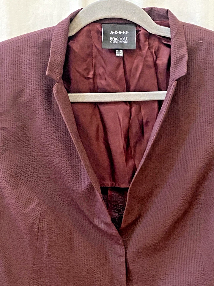 Chaqueta Akris Borgoña 100% Seda Brillo Texturizado Clip + Pantalones Traje 10 Foto 4 de 4