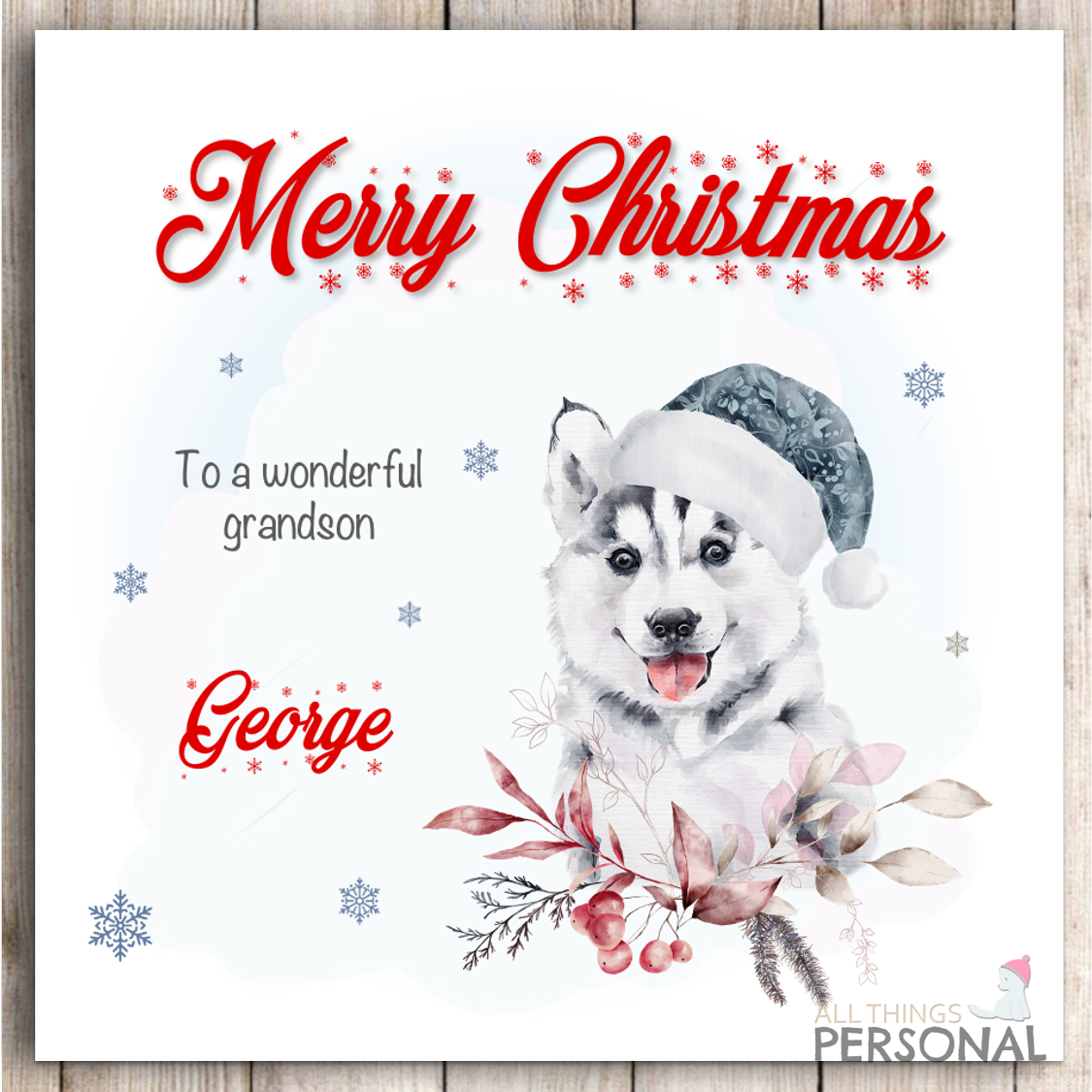 Personalised Christmas Card for Family Grandson Granddaughter Son Daughter Dogs