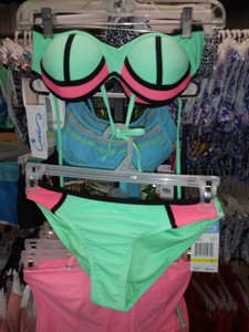 green and pink bikini