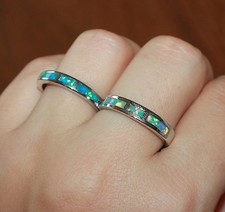 inlaid fire opal ring silver plate gems jewelry cocktail wedding engagement