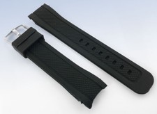 22mm or 24mm BLACK Silicone Rubber Band WATCH Strap with CURVED Ends
