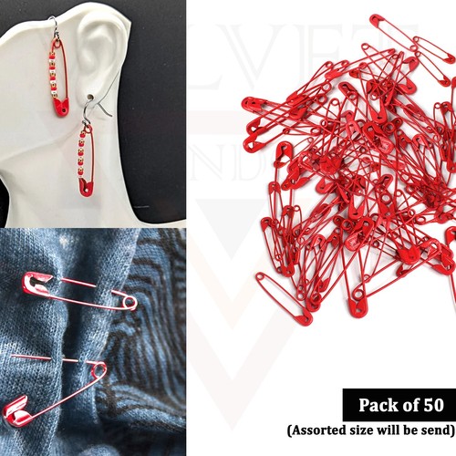 50x Red Safety Pins Craft Sewing Nickel Metal Plated Safety Pins for