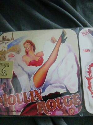 6 Scenes of MOULIN ROUGE PARIS FRANCE DESSOUS de VERRE Coasters New In Box