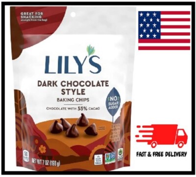 Lily's Dark Chocolate Style No Added Sugar Baking Chips, Bag 7 oz