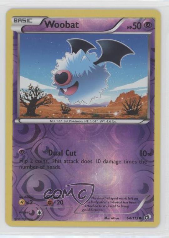 2013 Pokemon Black & White - Legendary Treasures Reverse Foil Woobat #64 x9h