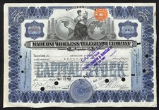 Marconi Wireless Telegraph 1913 Stock Certificate "Heybourn & Croft" 5 Shares