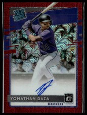 2020 Donruss Optic #RRS-YD Yonathan Daza Rated Rookies Signatures Red Mojo #/99
