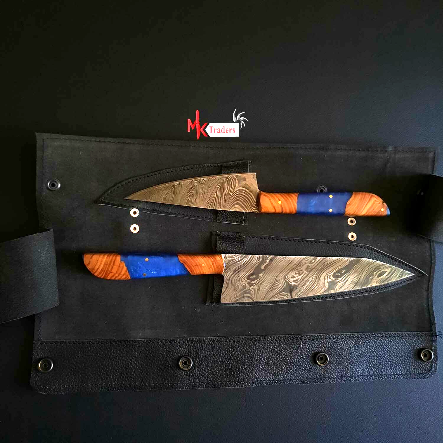 Handmade Chef Knife Set with Wood Handles & Sheep Leather Bag-image