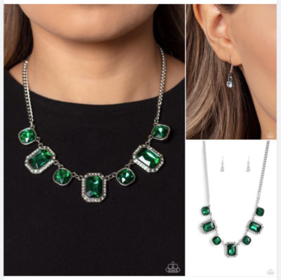 Paparazzi Royal Rumble Green Necklace with Earrings ~ NWT