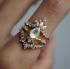 Moonstone CZ Crown Ring, 925 Sterling Silver Stackable Gold Plated Gift For Her
