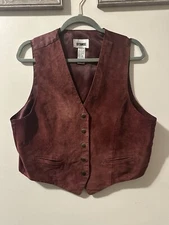 Vintage Gitano Women Sleeveless Button Front Seam Pocket Leather Dress Vest L