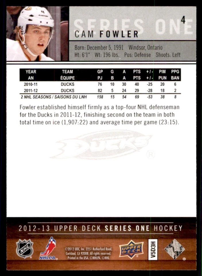 2012-13 Upper Deck Cam Fowler Anaheim Ducks #4 - Image 2 of 2