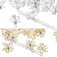 6 Little Four Leaf Clover Shamrock St. Patricks Drop Charms Plated Brass Metal