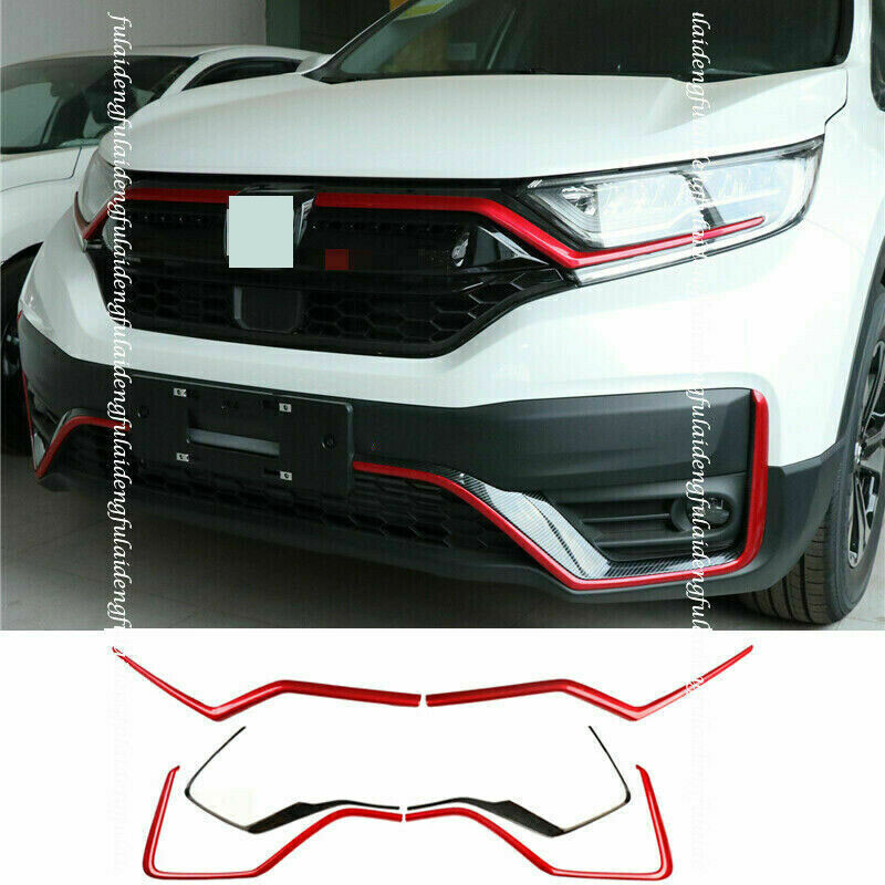 6x For Honda CR-V 2020-22 Red&Carbon ABS Front Bumper Grille Moulding Strip Trim