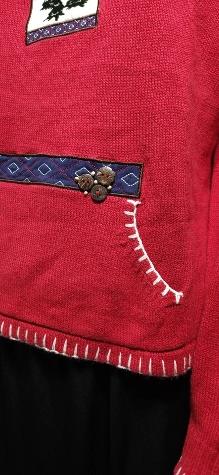 Винтажный женский свитер рождественский зимний на молнии миниатюрный большой деревья красный Breckenridge - Изображение 2 из 4