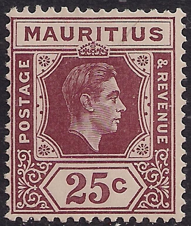 Mauritius 1938 - 49 KGV1 25ct Brown F6 Tulsa Mall Purple SG CV £23 259 A surprise price is realized MM