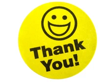 500 BIG YELLOW THANK YOU SMILEY LABEL STICKERS