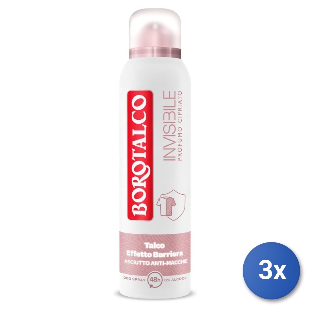 3x Borotalco Deodorant Spray 150 Ml Invisible Pink Made In Italy