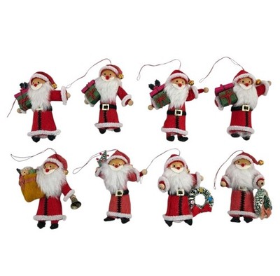 Vtg Kurt Adler Santa Christmas Ornament Wooden Felt Bottlebrush Wreath Set of 8
