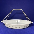 Vintage Pyrex Black Compass Atomic Starburst Divided Casserole Dish W/Handle