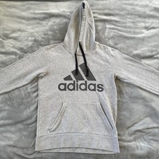 adidas Women's Gray Pullover Hoodie Cotton Blend Regular Fit Long Sleeve Size S