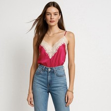 Vintage Satin Teddy M Pink Ivory Lace Trim Romantic Coquette Lingerie Bodysuit