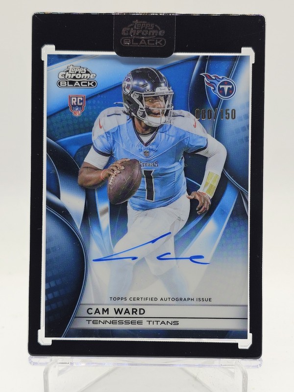 CAM WARD 2025 TOPPS CHROME BLACK ROOKIE BLUE REFRACTOR RC AUTO /150 TITANS Q7485