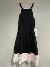 Vince Camuto Black & Blush Pink Dress Halter Neck Fit & Flare Pleated Sz 4