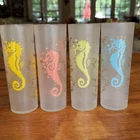 Vintage Federal Glass Frosted SEAHORSE Tom Collins Highball Glasses set of 4