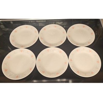 Corelle Corning Rosemarie Salad Dessert Plates Set of 6 Pink Hearts Blue Floral