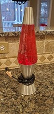 Vintage Lava Lamp Red Motion  Glitter 16.5  Silver Base 2003