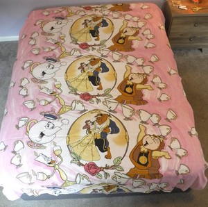 Vtg Disney Beauty and the Beast Twin Flat Sheet 90s Mrs. Potts Lumiere Cogsworth