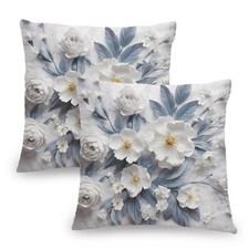 Cvochtty Flower Throw Pillow Covers 18x18 Set of 2, Outdoor Pillow Covers, Wh...