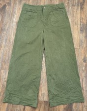 Maeve Anthropologie Colette Cropped Wide Leg Pants Olive Green Stretch Sz 33x26