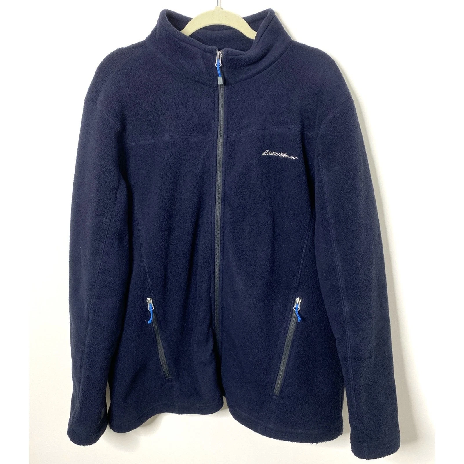 Eddie Bauer Navy Fleece Jacket Long Sleeve Cozy Outdoor Layer Sz XL