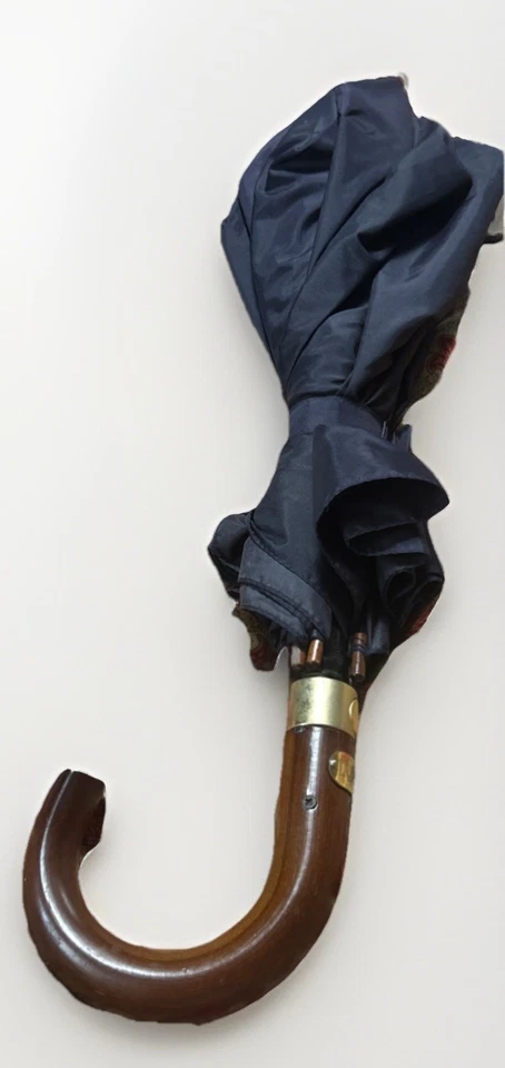 De Colección Yves Saint Laurent OPIO Paraguas Mango Bambú Azul Rojo Estampado Logo Italia Foto 3 de 4