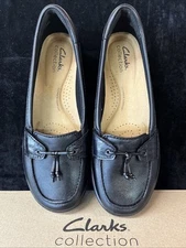 Clarks Womens Cora Haley Black Leather Upper 7.5 Wide Width NIB