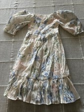 Kids Floral Smocked Puff Sleeve Dress with Ruffled Hem